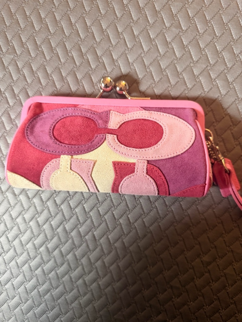 Coach Pink & Red Suede Wristlet Clutch